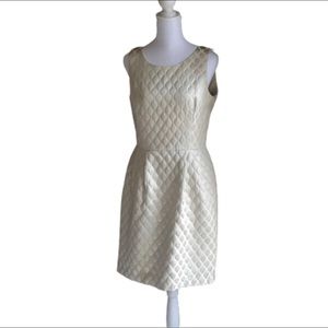 White House Black Market jacquard Sz 6 Champagne Metallic Sleeveless Lined Dress